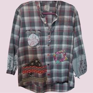 Upcycled Sashiko and Boro Embellished Plaid Shirt